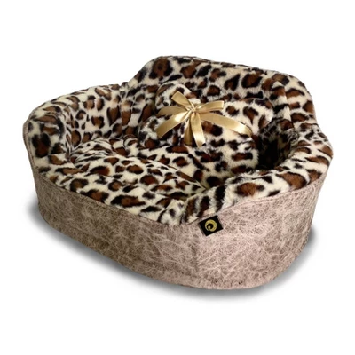 Precious Tails Leopard Princess Cat And Dog Bolster Bed - Taupe 1 Precious Tails Leopard Princess Cat And Dog Bolster Bed - Taupe
