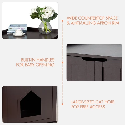 Tangkula Cat House Litter Box Pet Cat Washroom Nightstand Cat Storage Bench Coffee/Black 8 Tangkula Cat House Litter Box Pet Cat Washroom Nightstand Cat Storage Bench Coffee/Black - Image 8