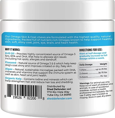 Shed Defender Omega Skin & Coat Soft Chew Supplements For Dogs - Reduces Shedding - 90 Ct. 5 Shed Defender Omega Skin & Coat Soft Chew Supplements For Dogs - Reduces Shedding - 90 Ct. - Image 5