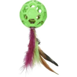 JW Pet Cataction Feather Ball Toy With Bell Interactive Cat Toy