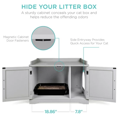 Best Choice Products Large Wooden Cat Litter Box Enclosure, Storage Cabinet Bench Table W/ Magazine Rack 2 Best Choice Products Large Wooden Cat Litter Box Enclosure, Storage Cabinet Bench Table W/ Magazine Rack - Image 2